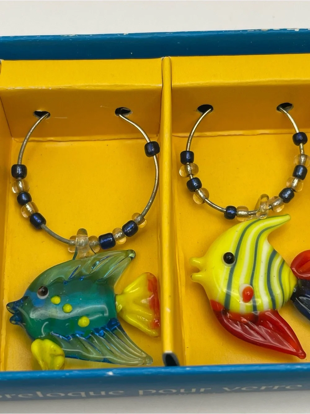 Pier 1 Imports, Multicolor, Glass Wine Charms, Set of 6 Tropical Fish
